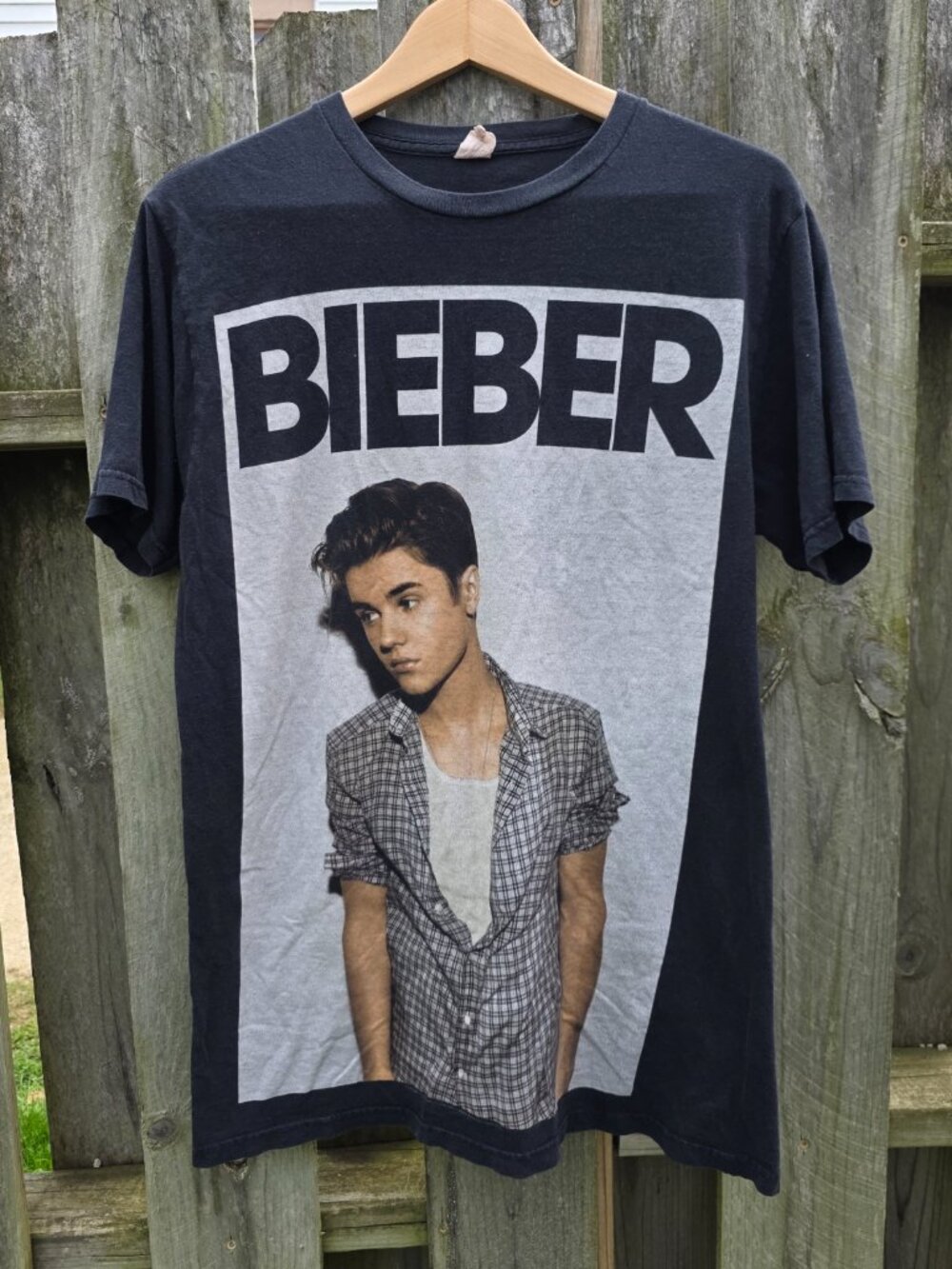 y2k McBling Blokecore Millennial Girly Oversized Black Justin Bieber Tshirt